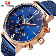 Mini relógio de quartzo com pulseira de malha azul, relógio masculino com calendário, cronógrafo, esportes, marca de luxo 2024 - compre barato