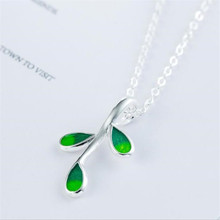 LULU-PIG 925 Sterling Silver Necklace Korean Edition Luminous Glue Green Leaf Necklace Female Leaf Collarbone Chain N0199 2024 - buy cheap