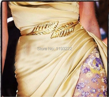 Cinto feminino estiloso dourado com folhas, liga de metal, elástico, faixas de cintura para folhas 2024 - compre barato