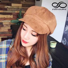 Gorro LUCKYLIANJI octogonal de pintor a la moda para mujeres y hombres, gorro abrigado para otoño e invierno, Boina estilo informal de ante sólido 2024 - compra barato