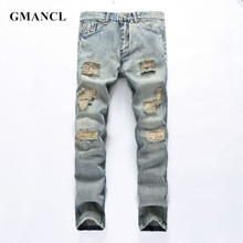 GMANCL Men Fashion New Ripped Slim Jeans Men High quality Streetwear Hip Hop Vintage Destroyed Straight Denim Trousers Plus size 2024 - buy cheap