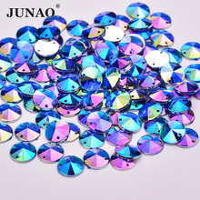 JUNAO 10mm Sewing Blue AB Crystal Rhinestones Flatback Acrylic Strass Appliques Sew On Round Rivoli Beads for Dance Dress Jewel 2024 - buy cheap