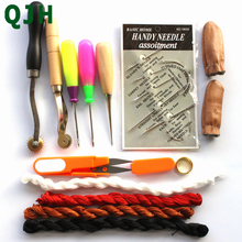 15 Pcs Wood Awl Waxed Thimble Needle Scissor Sewing Leather Craft Tools Kit Leathercraft Accessories For Personalizing RX0067 2024 - buy cheap