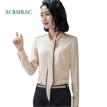 ACRMRAC New Women shirt Spring and autumn summer Long sleeve Solid color Bow collar Slim Business OL Formal Blouses & Shirt 2024 - buy cheap