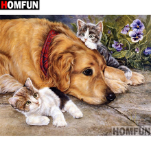 Алмазная 5D картина HOMFUN «сделай сам», вышивка крестиком «животные, собака, кошка», квадратная/круглая, домашний декор, подарок, A17573 2024 - купить недорого