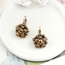 Brown spiral round glass stone stitching into flower shape earrings personality creative retro style women's accessories 2024 - buy cheap