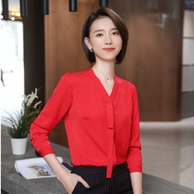 Blusas y camisas formales Primavera Verano 2019 blusa roja elegante de manga larga partes de arriba de oficina con estilo para mujer 2024 - compra barato
