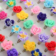 20Pcs /Lots Kids Rings Wholesale Mixed Colors Flower Polymer Clay Finger Ring Adjustable For Children Gift 2024 - buy cheap