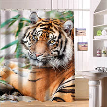 Nova personalizado animal sumatran tigre cortina de chuveiro 3d poliéster à prova d3d água tecido banho 12 ganchos para o banheiro 2024 - compre barato