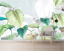 Beibehang papel de parede 3d para quarto de crianças, mural de parede de fundo para quarto infantil, floresta tropical, folhas de banana, hotel, cabeceira 2024 - compre barato