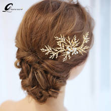 Golden color Leaves Bridal Hair Comb Pearls Wedding Hair Accessories Bridal Hair Clips Gift For Girls Party Jewelry 2024 - buy cheap