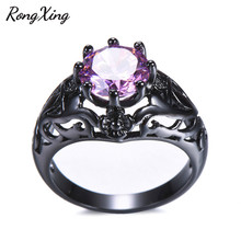 Dentixing anel redondo rosa com pedra aaa, anel de zircão para mulheres, preto e dourado, presente para o melhor amante rb1417 2024 - compre barato