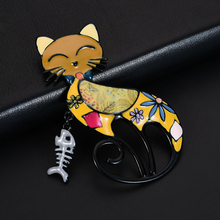 D & Rui-broche de joyería para mujer, Pin de gato esmaltado colorido, insignia, bufanda, Animal de dibujos animados, hueso de pescado, broches de Metal, alfileres para cuello 2024 - compra barato