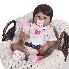 fashion Doll Reborn black Vinyl silicone Babies Doll For Girls with 1pcs pink hat 55CM Realistic Alive Reborn Baby Doll For Kids 2024 - buy cheap