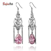 Szjinao Owl Sparkling Fashion Earrings  Solid Silver-925-Jewelry Pink Wedding Crystal Earrings For Women Handmade brinco grande 2024 - buy cheap