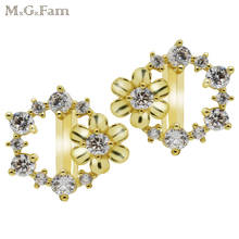 MGFam 14 k Light Gold Color Flower Hoop Earrings For Lovely Women AAA+ Cubic Zircon Clear Top Quality 2024 - buy cheap