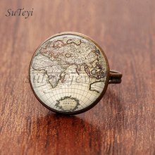 SUTEYI винтажные фото стеклянные кольца с кабошоном, сделай сам, карта мира, кристаллическое кольцо, посеребренное, кольца с картой мира, лучший подарок для путешественников 2024 - купить недорого