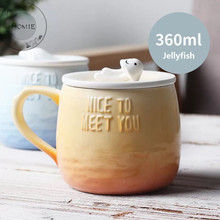 Taza de café con gradiente animal, vaso grande de ballena con tapa, tazas creativas para beber té y leche, novedad, 300ml 2024 - compra barato