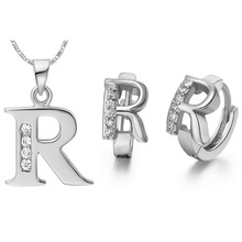 Роскошные женские ожерелья серьги Ювелирные наборы SA серебро из 26 набор букв два цвета буквы R кулон серьги 2024 - купить недорого