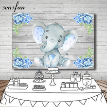 Sensfun Gray Wood Elephant Baby Shower Photography Backdrop Blue Flower Boys Newborn Birthday Party Backgrounds 7x5ft 2024 - buy cheap