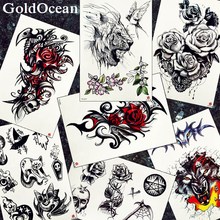 Men Chest Big Tattoo Stickers Black Tribal Totem Lion Tattoos Temporary Women Arm Fake Rose Wolf Water Transfer Art Tatoo Beast 2024 - buy cheap