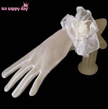 Женские Свадебные короткие перчатки цвета слоновой кости, перчатки для невесты, полный палец, прозрачная лента, Цветочный декор, длина запястья, костюм для выпускного вечера, цвета слоновой кости 2024 - купить недорого