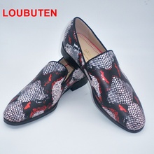 LOUBUTEN Mixed-color Snakeskin Pattern Leather Loafers Fashion Designer Brand Slip On Men Dress Shoes Male Casual Shoes 2022 - buy cheap