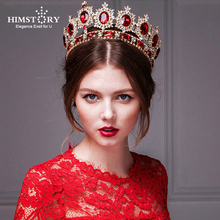 Himstory  Luxurious Exaggerated Big Round Tiaras Crown Rhinestone Wedding Bridal Crystal Tiara Queen Crown Head Jewelry 8 color 2024 - buy cheap