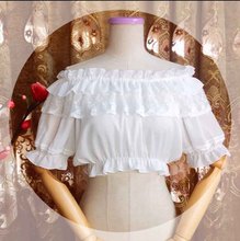 Gothic Victorian JSK Women's Chiffon Top Sheer Double Ruffle Neck Flare Short Sleeve Beige/Black/White Lolita Blouse Crop Tops 2024 - buy cheap