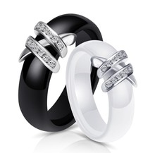 Обручальные кольца из нержавеющей стали 316L с двойным крестом и керамическим кристаллом, 6 мм, для мужчин и женщин, оптовая продажа 2024 - купить недорого