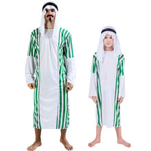 Umorden Halloween Middle East Arab Arabian Prince Costume for Kids Boys Muslim Costumes Men Green Stripe Carnival Cosplay Dress 2024 - buy cheap