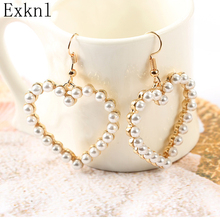 Exknl-pendientes de gota de corazón para mujer y niña, aretes bohemios con estilo, colgantes de imitación, Pendientes colgantes de perlas, joyería étnica 2024 - compra barato