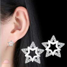 Charm Crystal Double Star Female Stud Earrings Jewelry Fashion Silver Plated Earrings For Women Wedding Party Accessories Lady 2024 - buy cheap