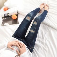 Pregnant women spring 2018 new fashion hole wearing Slim pregnant women pants stretch pregnant women jeans 2024 - buy cheap