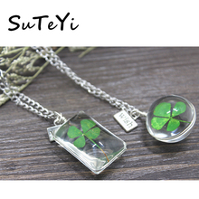 SUTEYI Lucky Clover Glass Necklace Dried Flowers Natural Wish Ball Pendant Crystal Necklaces For Women Choker Female Jewelry 2024 - buy cheap