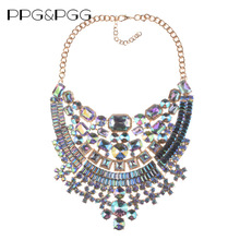 Ppg & pgg nova moda feminina ab brilho strass colar colorido cristal chunky statement bib colares atacado 2024 - compre barato