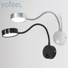 [YGFEEL] LED Wall Lamps With Knob Switch 5W AC90-260V Silver Bedroom Bedside Reading Light Direction Adjustable Indoor Lighting 2024 - buy cheap