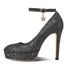 Zapatos de tacón alto de diseñador para mujer, calzado de lujo con plataforma y correa en el tobillo, color plateado y rosa, zapatos de oficina boda, talla grande 2024 - compra barato