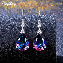 RongXing-pendientes de compromiso de circonita Multicolor para mujer, piedra de arcoíris místico, pendiente de gota de agua, regalos de boda 2024 - compra barato