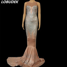 Блестящее серебряное длинное платье русалки со стразами для дня рождения вечерние платья для выступлений для ночного клуба для женщин певец и ведущий рыбий хвост платье 2024 - купить недорого