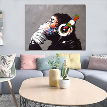 Decoración barata para el hogar, pintura de mono de DJ moderno, lienzo personalizado, impresiones de póster para decoración de habitación de niño, envío directo 2024 - compra barato