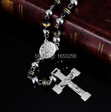 Women Men Gold balck beads Stainless Steel  cross  crucifix Rosary VIRGIN MARY,JESUS Pendant Necklace 2024 - buy cheap
