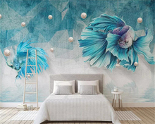 Decorative wallpaper Deep blue peacock fish jewelry background wall painting 2024 - buy cheap