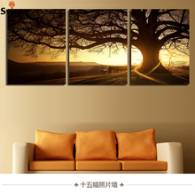 3 Panel Modern Printed Tree Picture Cuadros Sunset Canvas oil Painting Wall Art Home Decor For Living Room No Frame wholesale 2024 - buy cheap