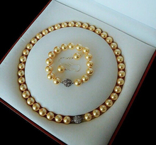 Бесплатная доставка 12695 редкий 10 мм настоящее Южное море Золотой корпус жемчужное ожерелье браслет серьги набор AAA 2024 - купить недорого