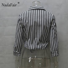 Nadafair new fashion gray white striped shirts women summer autumn long sleeve casual blouse female turn-down collar loose tops 2024 - buy cheap