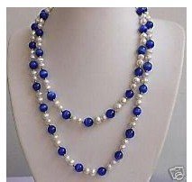 Elegant White Pearl Blue jades necklace 32 inches Fashion AKOYA Free shipping 2024 - buy cheap