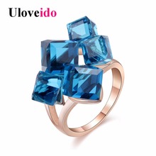 Uloveido 2017 Fashion Ring with Bague Rose Gold Color Rings for Women Vintage Blue Red Ring Crystal Jewelry Vintage 5% GR123 2024 - buy cheap