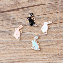 Mini Order 10PCs 10*16MM Enamel Alloy Pendant Charms Gold Color Plated Oil Drop Animal Rabbit Floating Ornament Necklace Earring 2024 - buy cheap