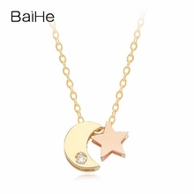 BAIHE Solid 18K Yellow Rose Gold 0.01ct Natural Diamond Women Wedding Gift Fine Jewelry Elegant Trendy Moon Star Necklaces 2024 - buy cheap